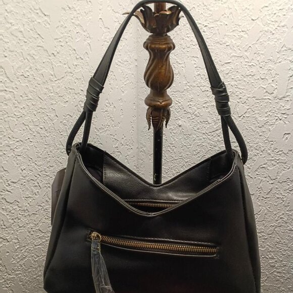 Time and Tru Women's River Faux Leather Small Hobo Shoulder Bag, Black - Picture 1 of 6